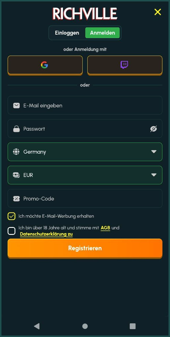 Richville Registrierungsprozess – schnell & einfach starten
