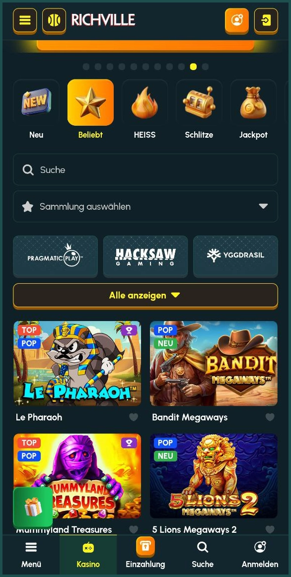 Beliebte Spielautomaten bei Richville