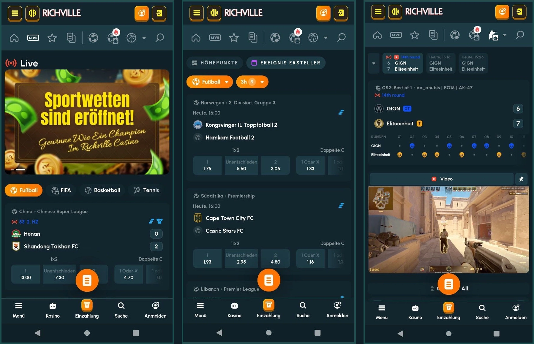 Echtzeit-Live-Wetten auf Sportereignisse bei Richville Casino