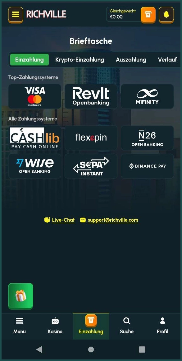 Einzahlungsoptionen bei Richville